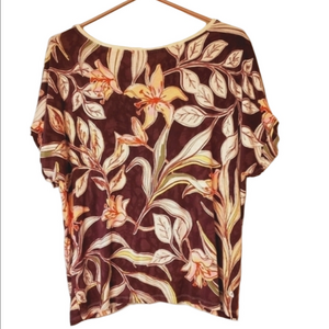 ⭐️HUBA ACTIVEWEAR  LARGE BURGUNDY & PINK FLOWER DESIGN LADIES TOP